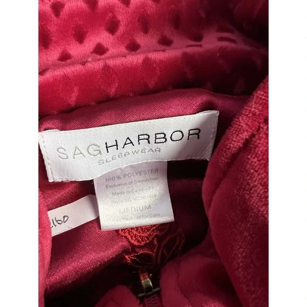 Sag‎ Harbor Sleepwear Womens Medium Red Velour Full Zip Long Sleeve Polyester